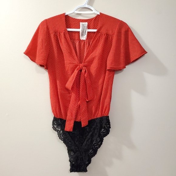 Free People - Uptown Girl Polka Dot and Lace Bodysuit - Size XS - Picture 4 of 10